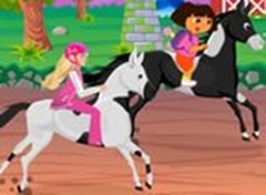 Barbie e Dora Corrida de Cavalo - jogos online de menina