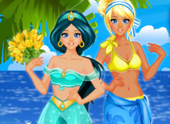 Princesas Cinderela e Jasmine na Praia